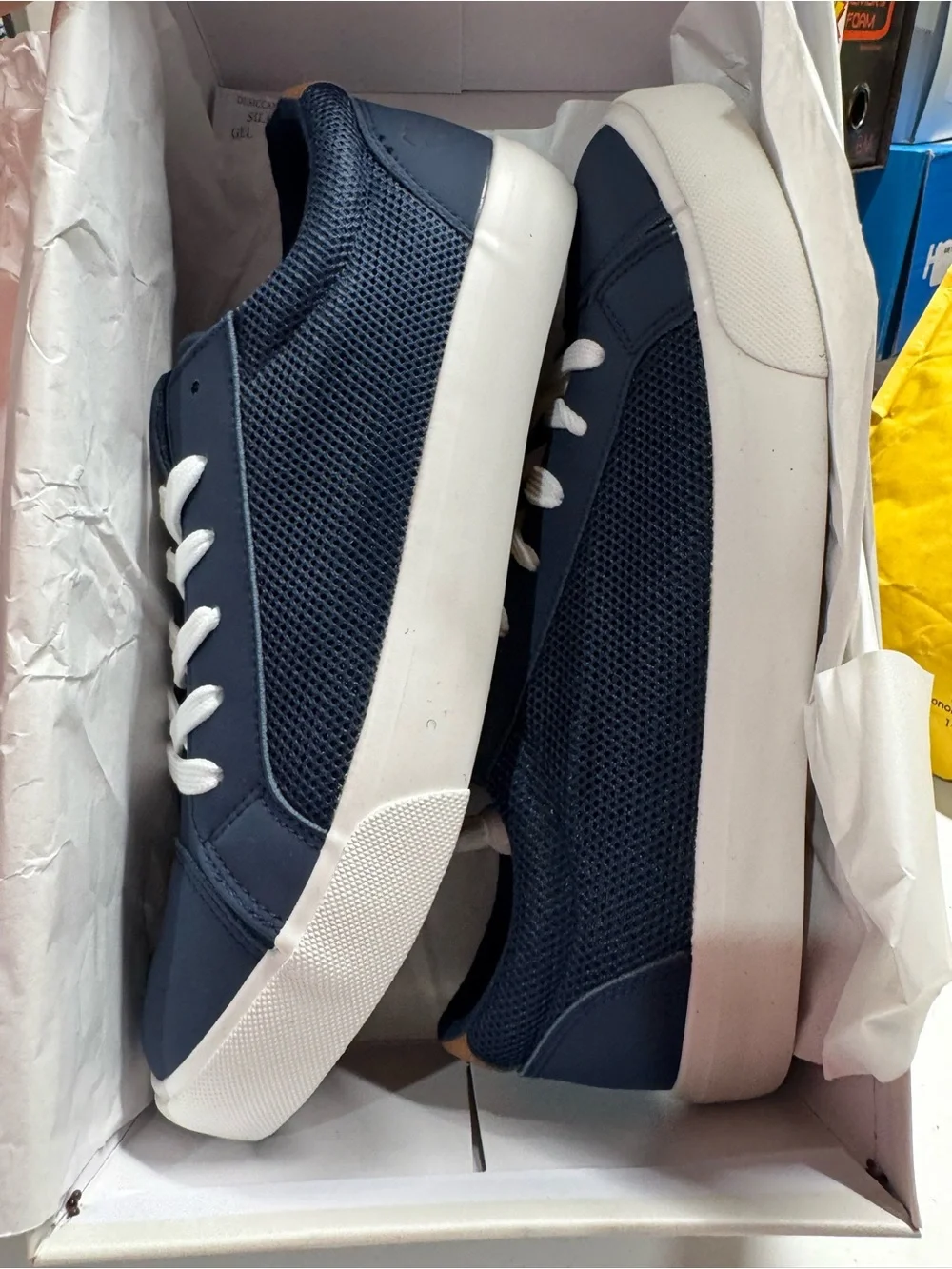 Men’s Lucky Brand Navy and White Low-Top Sneakers with Leather Tongue Tab
